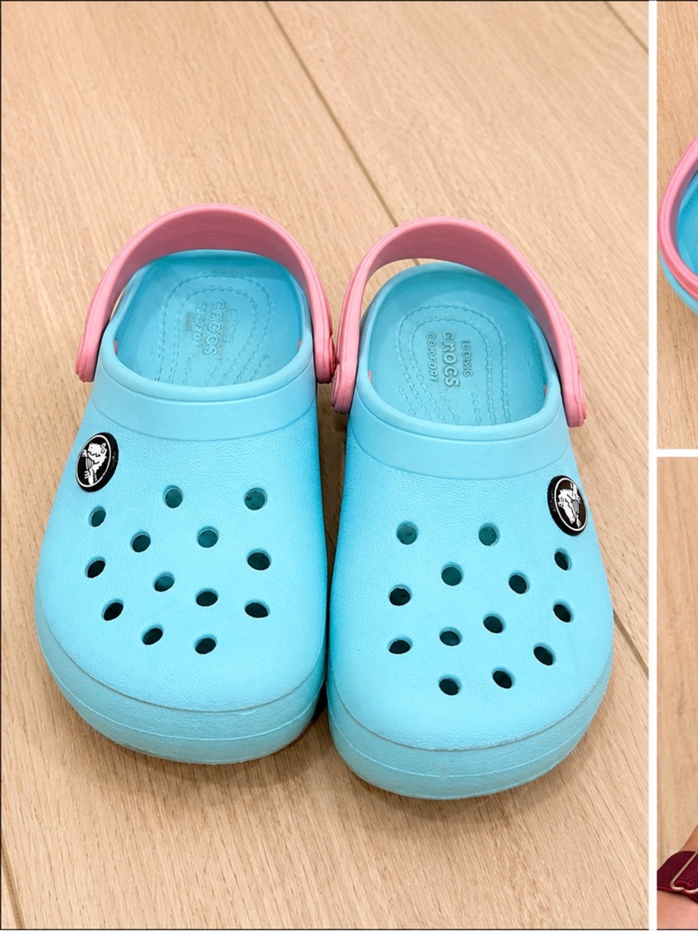 Crocs Kids Classic Clog - Light Blue with Pink Strap